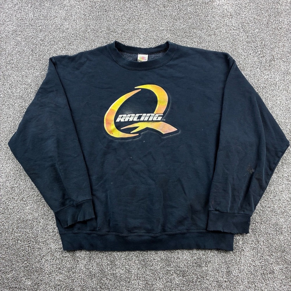 Vintage Q Racing Sweatshirt Mens XL Black Pullover Crewneck NASCAR Racing